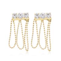 Fashion Fringe Earrings, Brass, gold color plated, micro pave cubic zirconia & for woman, golden 