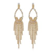 Fashion Fringe Boucles d'oreilles, laiton, Placage de couleur d'or, pour femme & avec strass, doré Vendu par paire