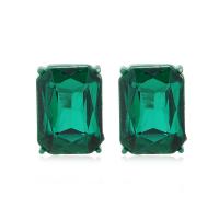 Boucle d'oreille de bijoux en cristal, alliage de zinc, avec cristal, rectangle, pour femme, vert Vendu par paire