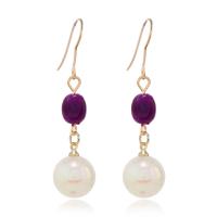 Iron Drop Earring, with Plastic & Plastic Pearl, gold color plated  & for woman, mixed colors 