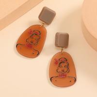 Acrylic Drop Earring, with Iron, irregular, gold color plated, for woman, coffee color 