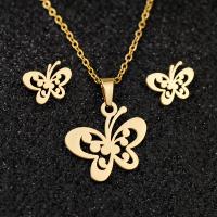 Fashion Stainless Steel Jewelry Sets, 304 Stainless Steel, Stud Earring & necklace, Butterfly, Vacuum Plating, 2 pieces & fashion jewelry & for woman, golden, 20mm,10mm Approx 17.72 Inch 