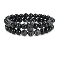 Black Agate Bracelets, with Brass, 2 pieces & micro pave cubic zirconia & for man Approx 7.48 Inch 