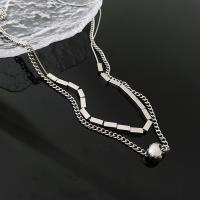 Fashion Multi Layer Necklace, Titanium Steel, with 5cm extender chain, Round, Double Layer & fashion jewelry & for woman, silver color .7 cm, 43.8 cm 