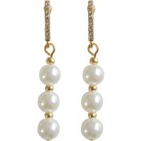Rhinestone Brass Drop Earring, with Plastic Pearl, gold color plated, fashion jewelry & for woman & with rhinestone, white 