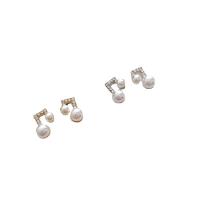 Cubic Zirconia Pendiente Brass Micro Pave, metal, con Perlas plásticas, chapado en color de plata, Joyería & micro arcilla de zirconia cúbica & para mujer, plateado, 7.6x14.2mm, Vendido por Par