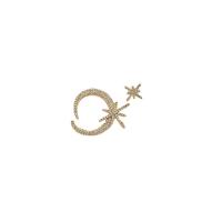 asymmetrische Ohrringe, Messing, Mond und Sterne, goldfarben plattiert, Modeschmuck & Micro pave Zirkonia & für Frau, goldfarben, 27.8x24.6mm,12.4x12.4mm, verkauft von Paar