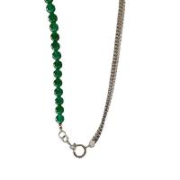 Titanium Steel Chain Necklace, with Glass Beads, Round, fashion jewelry & Unisex, green cm 
