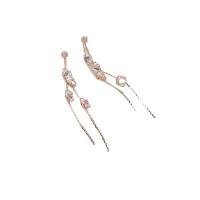 Fashion Fringe Boucles d'oreilles, laiton, avec zircon cubique, Placage de couleur d'or, bijoux de mode & pour femme, 82mm, Vendu par paire