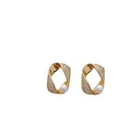 Cubic Zirconia Micro Pave Brass Earring, with Plastic Pearl, gold color plated, fashion jewelry & micro pave cubic zirconia & for woman, golden 