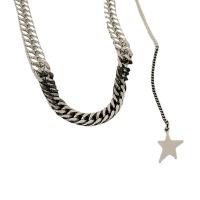 Collar de la joyería de titanio, Partículas de acero, con 5cm extender cadena, Estrella, para mujer, plateado, longitud:41 cm, Vendido por UD