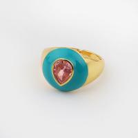 Zirkonia Messing Finger Ring, vergoldet, Einstellbar & verschiedene Stile für Wahl & Micro pave Zirkonia & für Frau & Emaille, keine, verkauft von PC