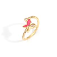 Цирконий Micro Pave Латунь палец кольцо, бабочка, плакированный настоящим золотом, Регулируемый & инкрустированное микро кубического циркония & Женский & эмаль, Много цветов для выбора, продается PC