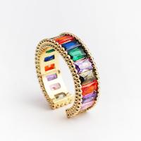 Цирконий Micro Pave Латунь палец кольцо, плакированный настоящим золотом, Регулируемый & инкрустированное микро кубического циркония & Женский, разноцветный, продается PC
