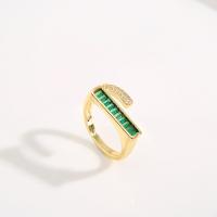 Cubic Zirconia Micro Pave Brass Finger Ring, real gold plated, Adjustable & micro pave cubic zirconia & for woman, green 