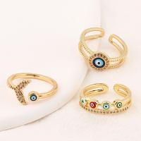 Evil Eye Jewelry Finger Ring, Brass, real gold plated, Adjustable & micro pave cubic zirconia & for woman & enamel, gold 