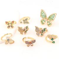 Cubic Zirconia Micro Pave Brass Finger Ring, Butterfly, real gold plated, Adjustable & micro pave cubic zirconia & for woman 