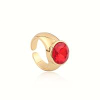 Латунное кольцо с стразами, Латунь, плакированный настоящим золотом, Регулируемый & Женский & со стразами, Много цветов для выбора, 23mm, продается PC