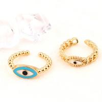 Evil Eye Jewelry Finger Ring, Brass, real gold plated, Adjustable & for woman & enamel 