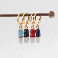 Huggie Hoop Drop Earring, Brass, Capsule, real gold plated, for woman & enamel 35mm 