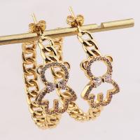 Brass Hoop Earring, real gold plated, micro pave cubic zirconia & for woman 