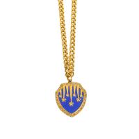 Cubic Zirconia Stainless Steel Necklace, 304 Stainless Steel, with 1.97inch extender chain, Shield, 18K gold plated, Unisex & micro pave cubic zirconia & enamel Approx 19.7 Inch 