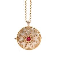 Fashion Locket Necklace, Brass, Snowflake, gold color plated, oval chain & for woman & with rhinestone Approx 17.3 Inch 