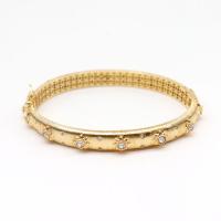 Brass Bangle, 18K gold plated, adjustable & for woman & with rhinestone Inner Approx 57mm 