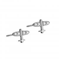 Sterling Silver Stud Earring, 925 Sterling Silver, Airplane, platinum color plated, for woman & with rhinestone 