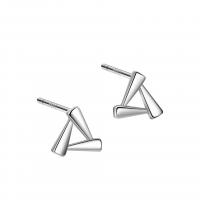 Sterling Silver Stud Earring, 925 Sterling Silver, Triangle, platinum color plated, for woman & hollow, 7mm 