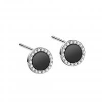 925 Sterling Silver Stud Earring, with Black Agate, platinum color plated, for woman & with rhinestone, 7.5mm 