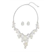 Rhinestone Zinc Alloy Jewelry Set, with Plastic Pearl, plated, 2 pieces & for woman & with rhinestone, white Approx 18.89 Inch 