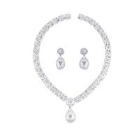 Rhinestone Zinc Alloy Jewelry Set, platinum color plated, 2 pieces & for woman & with rhinestone Approx 18.89 Inch 