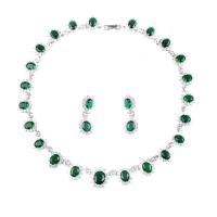 Rhinestone Zinc Alloy Jewelry Set, plated, 2 pieces & for woman & with rhinestone, green Approx 18.89 Inch 