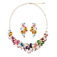 Rhinestone Zinc Alloy Jewelry Set, with Crystal, plated, 2 pieces & for woman & with rhinestone, multi-colored Approx 18.5 Inch 