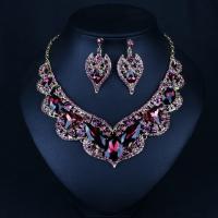 Rhinestone Zinc Alloy Jewelry Set, with Crystal, plated, 2 pieces & for woman & with rhinestone, purple Approx 18.89 Inch 