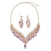 Rhinestone Zinc Alloy Jewelry Set, with Crystal, plated, 2 pieces & for woman & with rhinestone Approx 17.7 Inch 