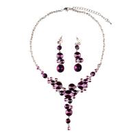 Crystal Jewelry Sets, Zinc Alloy, with Crystal, plated, 2 pieces & for woman & with rhinestone, purple Approx 15.3 Inch 