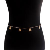 Zinc Alloy Waist Chain, Alphabet Letter, gold color plated, for woman & with rhinestone 