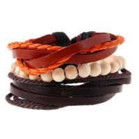 PU Leather Bracelet Set, with Linen & Cowhide & Wood, three pieces & fashion jewelry & Unisex Approx 17-18 cm 