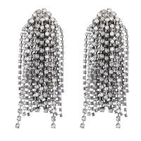 Fashion Fringe Boucles d'oreilles, alliage de zinc, Placage, bijoux de mode & pour femme & avec strass, noir métalllique Vendu par paire