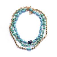 Turquoise Zinc Alloy Necklace, with turquoise, with 7 extender chain, plated, fashion jewelry & multilayer & for woman cm 