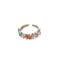 Zircon pavent l'anneau en laiton de doigt, Placage, Réglable & bijoux de mode & pour femme & avec zircone cubique, couleurs d'arc-en-ciel, 173mm, Vendu par PC