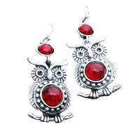 Brass Drop Earring, with Ruby, Owl, fashion jewelry & for woman 