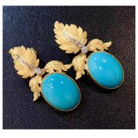 Turquoise Drop Earring, Brass, with turquoise, gold color plated, fashion jewelry & for woman & with rhinestone, golden 