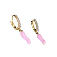 Huggie Hoop Drop Earring, Латунь, Другое покрытие, ювелирные изделия моды & инкрустированное микро кубического циркония & Женский продается Пара