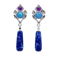 Gemstone Drop Earring, Brass, with Lapis Lazuli & Opal & Amethyst, plated, fashion jewelry & for woman 