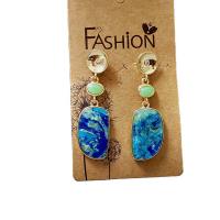 Gemstone Drop Earring, Brass, with Emerald & Opal, 18K gold plated, fashion jewelry & for woman 