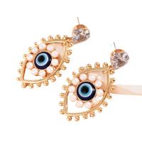 Boucles d'oreilles de mauvais œil, alliage de zinc, avec perle de plastique, bijoux de mode & pour femme & avec strass Vendu par paire