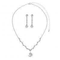 Cubic Zirconia Micro Pave Brass Jewelry Sets, Rhinestone, earring & necklace, with brass claw chain & Cubic Zirconia, silver color plated, 2 pieces & for woman 30mm,32mm Approx 60 cm 